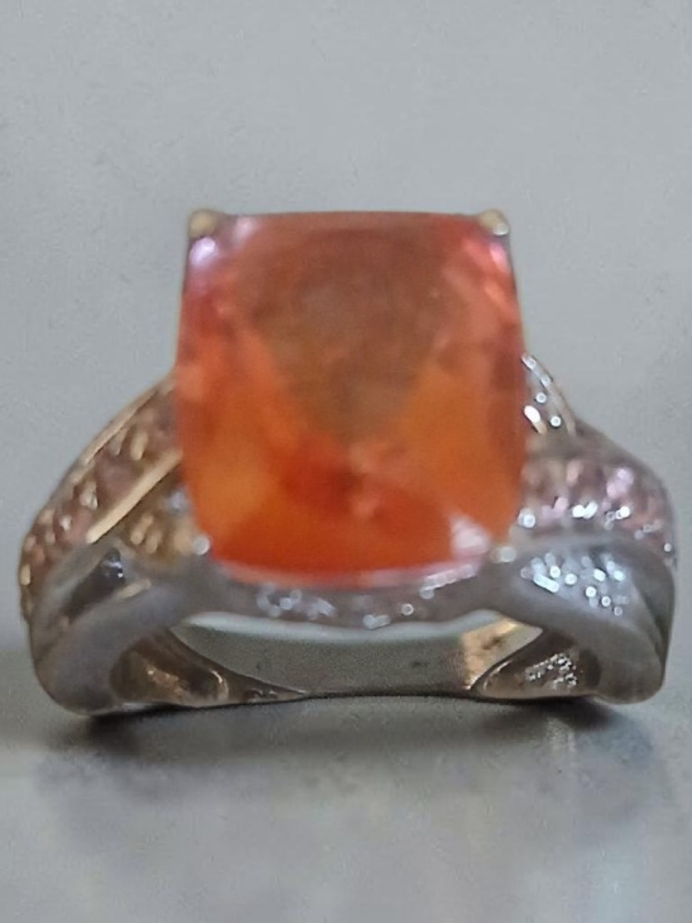 Orange Cushion-Cut Gemstone Ring in Sterling Silver
